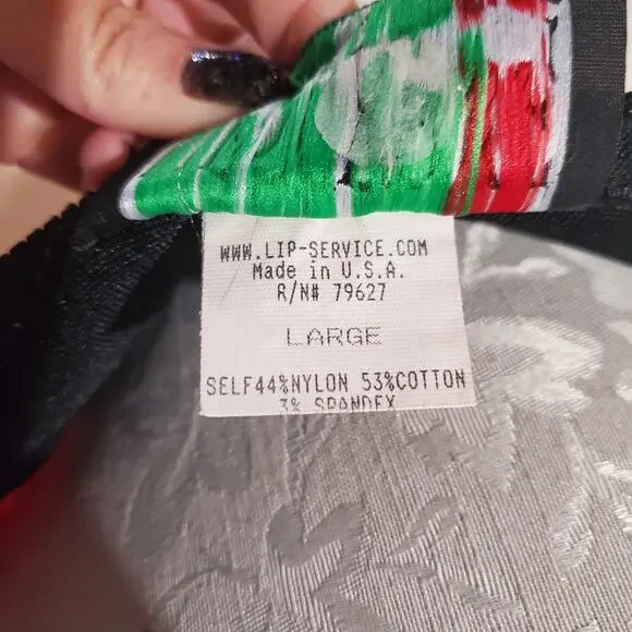 Vtg Lip Service Mesh Panel Fit & Flare Colorblock Dress Sz L Red Black Goth Rare - Picture 8 of 10